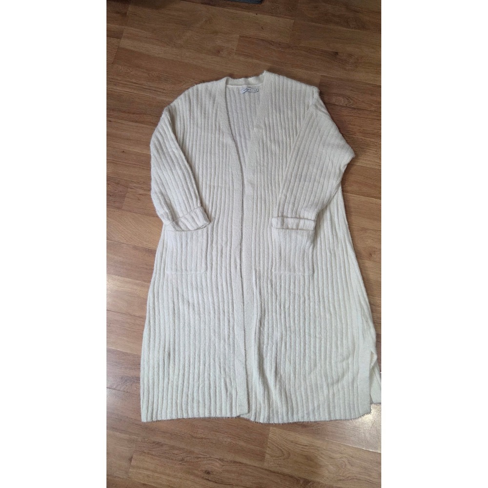 MERSEA Ivory Ribbed Longline Duster Cardigan Sweater Soft Fuzzy Cream L/XL